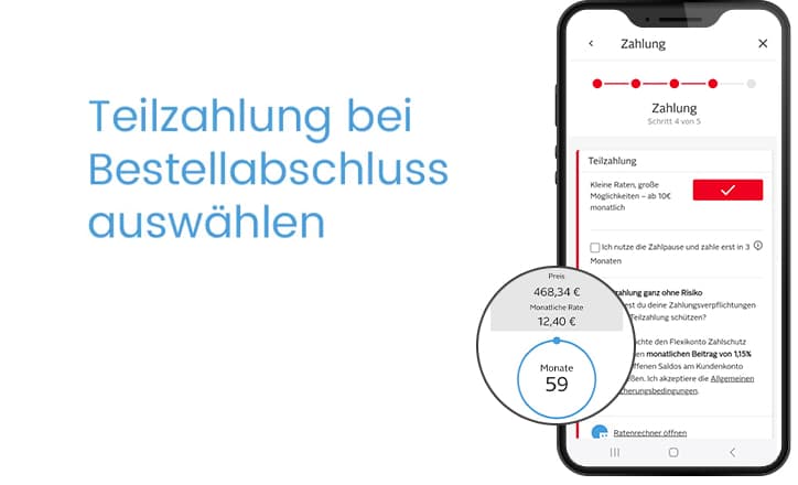 Teilzahlung bei Bestellabschluss wählen