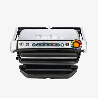 Tefal OptiGrill – Elektrischer Kontaktgrill mit Bedienfeld und farbigem Ring zur Temperaturanzeige, Vorderansicht
