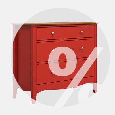 % Rabatt – Rote Kommode mit drei Schubladen und silbernen Griffen