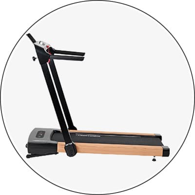 Elektrisches Laufband mit Holzrahmen und digitalem Display für Indoor-Training