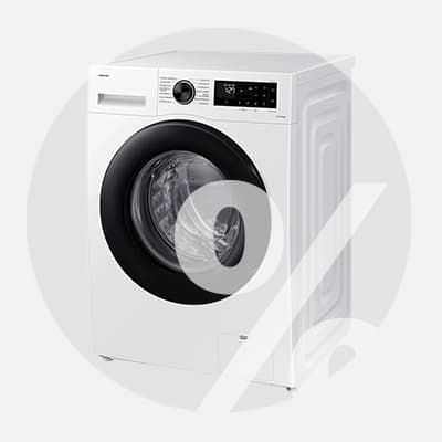 Weiße Frontlader-Waschmaschine mit schwarzem Bullauge und digitalem Display