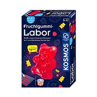 Fruchtgummi-Labor – Verpackung mit rotem Gummibärchen und Formen für eigene Fruchtgummis
