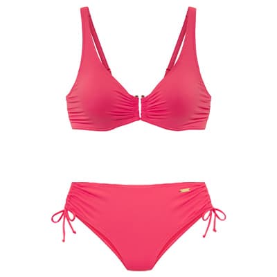 Pinker Bikini-Set mit Raffung und seitlichen Bindungen