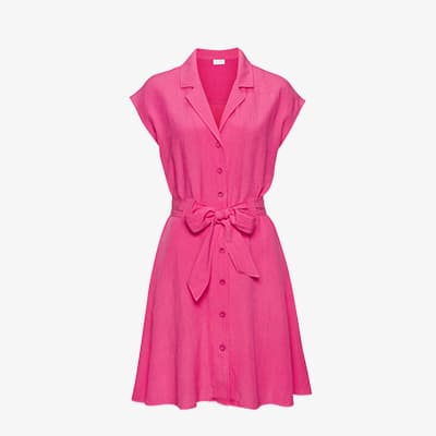 Pinkes Hemdblusenkleid mit kurzer Knopfleiste und breitem Bindegürtel in Schleifenform vorne