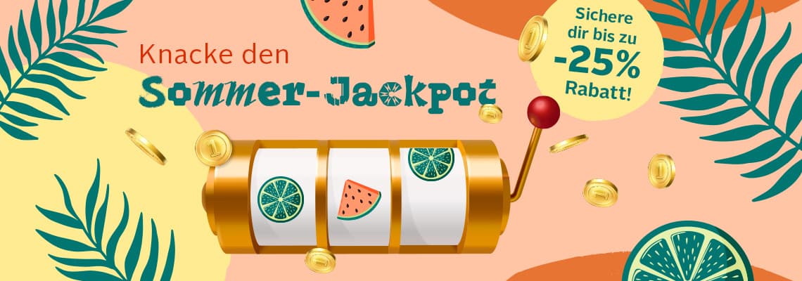Sichere dir bis zu -25 % Rabatt – sommerliche Slotmaschine mit Zitronen, Melonen und fliegenden Goldmünzen
