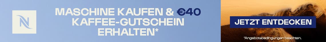 Maschine kaufen & 40 € Kaffee-Gutschein erhalten – Button mit Jetzt-entdecken-Aufruf auf hellem Hintergrund